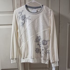 Alfred Dunner Cream and Gray Floral Sweatshirt Sweater S